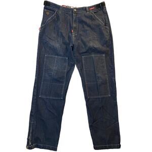Vintage Ecko Unltd WRKSHP Men's Jeans Size 40" Dark Blue Zipper Double Knee